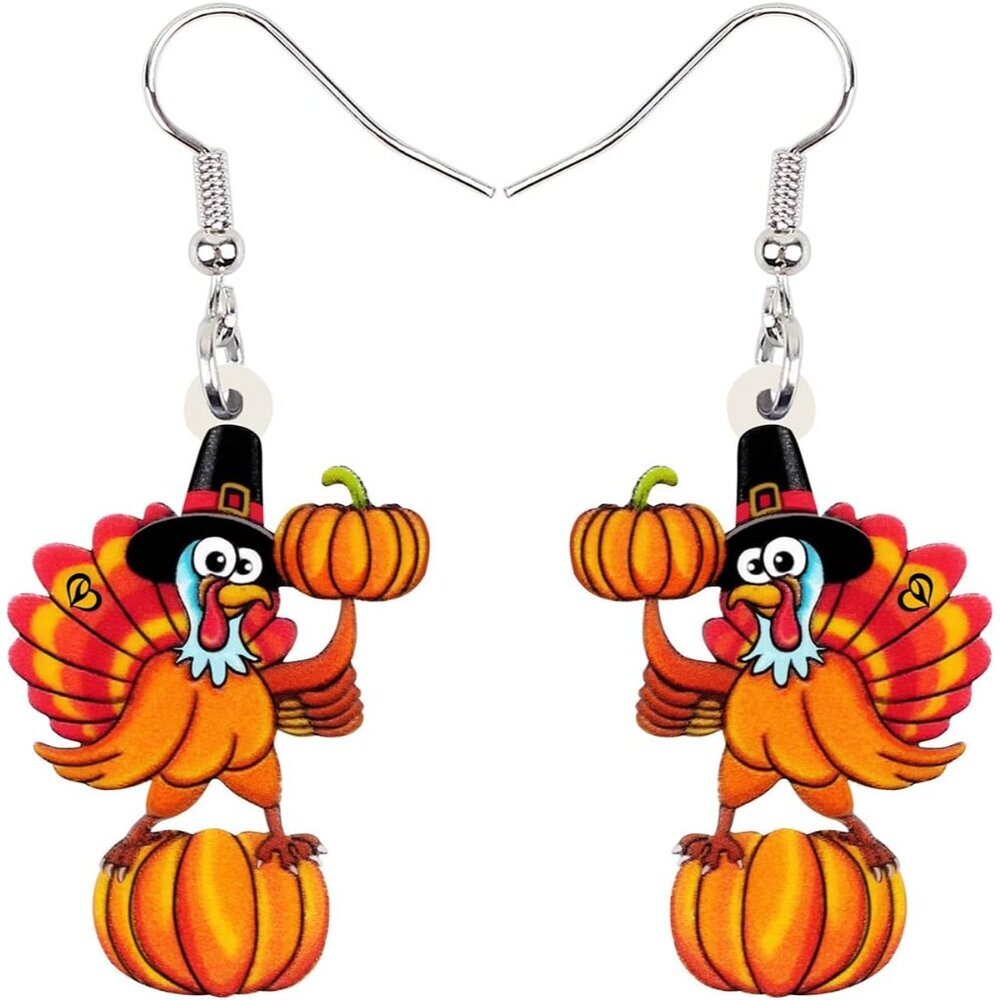Acrylic Thanksgiving Cartoon Hat Turkey Chicken Earrings Drop Dangle Jewelry For